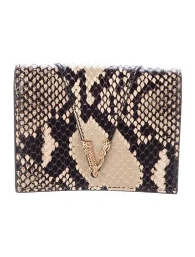 Pre-owned Versace Embossed Leather Animal Print Compact Wallet In Neutral