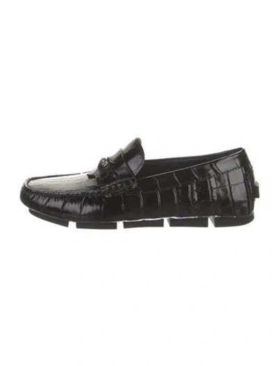 Pre-owned Versace Embossed Leather Animal Print Loafers In Black