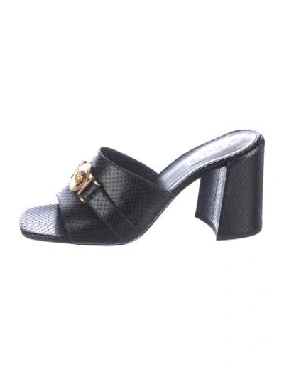 Pre-owned Versace Embossed Leather Animal Print Slides In Black/blue