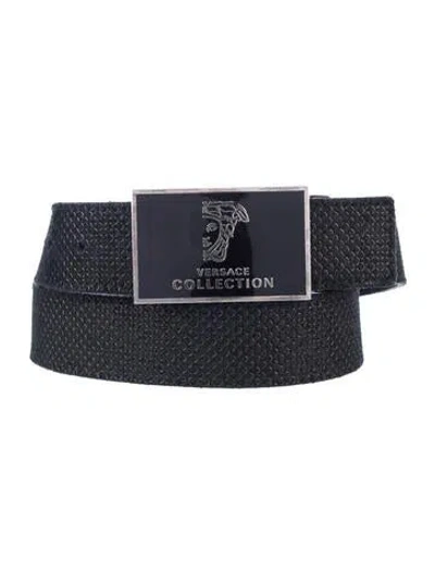Pre-owned Versace Embossed Leather Belt In Black