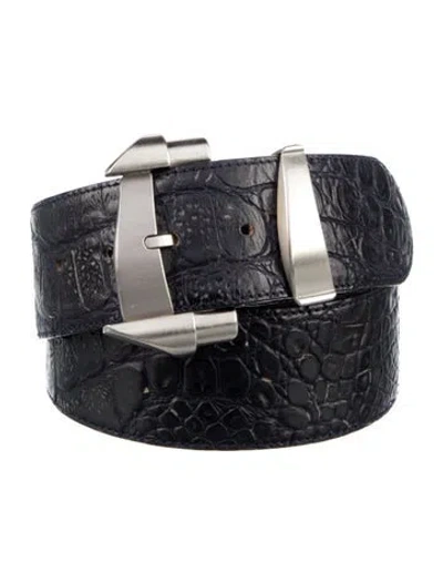 Pre-owned Versace Embossed Leather Belt In Black