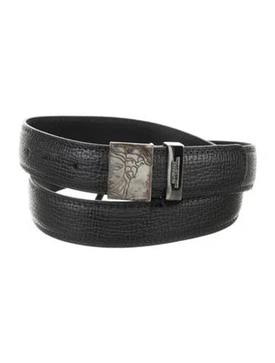 Pre-owned Versace Embossed Leather Belt In Black