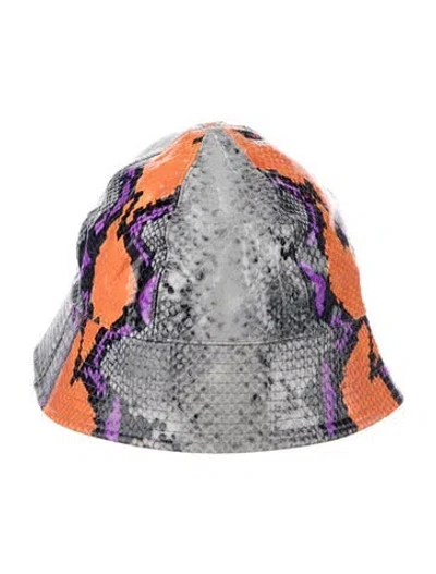 Pre-owned Versace Embossed Leather Bucket Hat W/tags In Gray