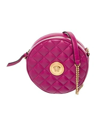 Pre-owned Versace Embossed Leather Crossbody Bag In Purple