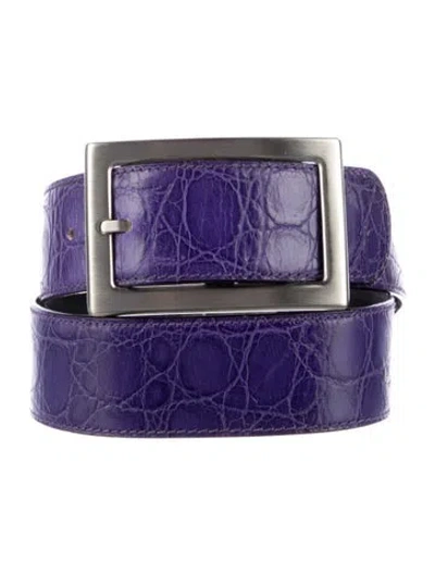 Pre-owned Versace Embossed Leather Crystal Embellishments Waist Belt In Purple