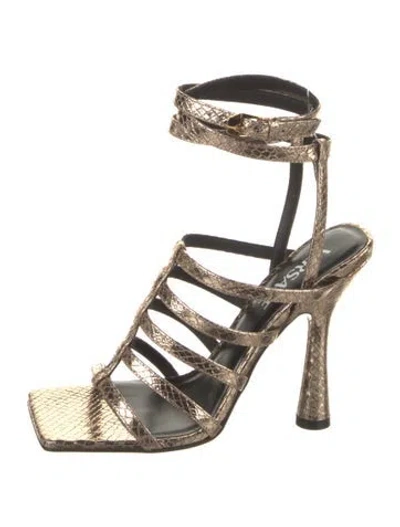 Pre-owned Versace Embossed Leather Gladiator Sandals W/ Tags