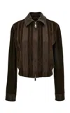 Versace Greca-embossed Leather And Suede Jacket In Brown