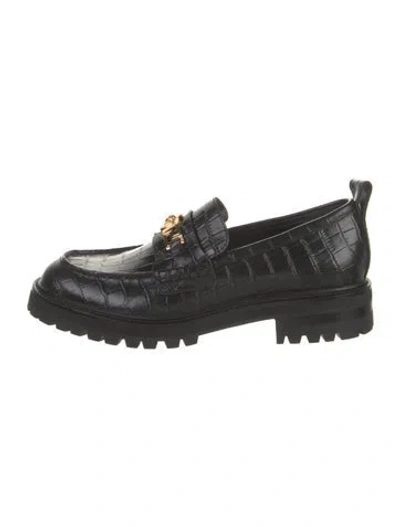 Pre-owned Versace Embossed Leather Loafers In Black