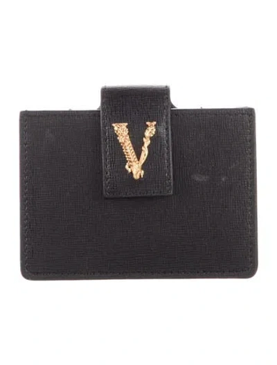 Pre-owned Versace Embossed Leather Printed Coin Pouch In Black