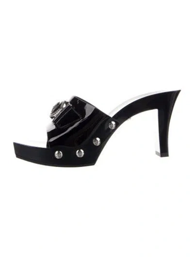 Pre-owned Versace Embossed Leather Studded Accents Slides In Black