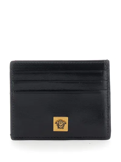 Versace Embossed Logo Lamb Leather Card Case In Black
