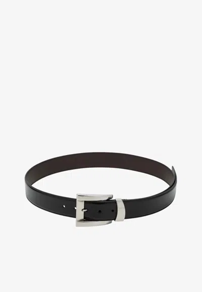 Versace Embossed Logo Leather Belt In Black
