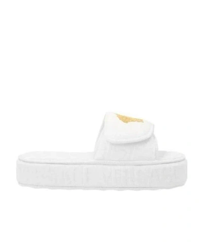 Versace Embossed Logo Platform Slides In White