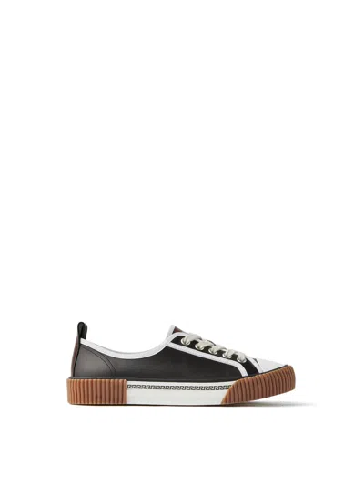 Versace Embossed Low-cut Leather Sneakers With Lace-up Closure And Rubber Toe Cap In Multi