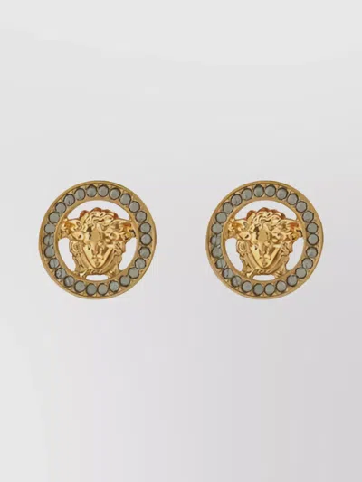 Versace Embossed Medusa Head Earrings In Gold