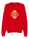 Versace Embroidered Architectural Baroque Sweater In Red