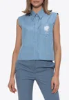 Versace Medusa Cameo Embroidered Crop Poplin Shirt