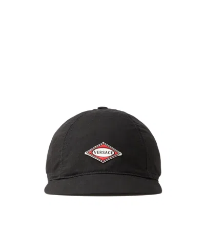 Versace Embroidered Canvas Cycling Cap In Black