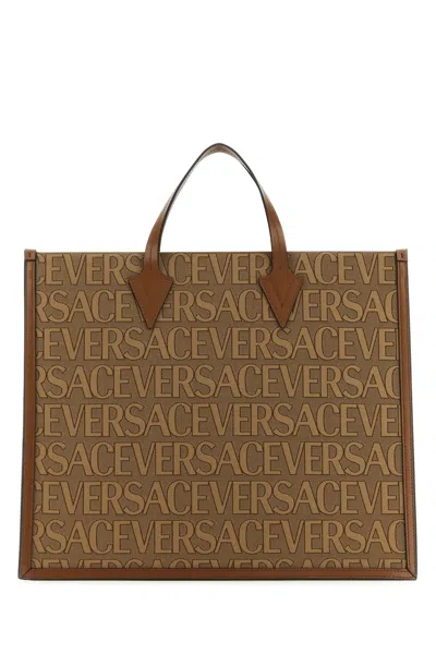 Versace Embroidered Canvas  Allover Shopping Bag