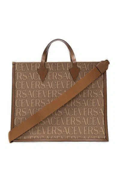 Versace Embroidered Canvas  Allover Shopping Bag