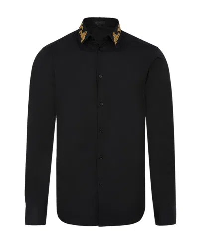 Versace Embroidered Collar Shirt In Black