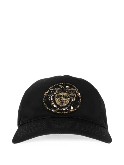 Versace Embroidered Cotton Baseball Cap In Brown