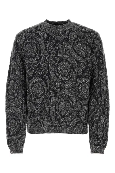 Versace Tweed Effect Knit In Grey
