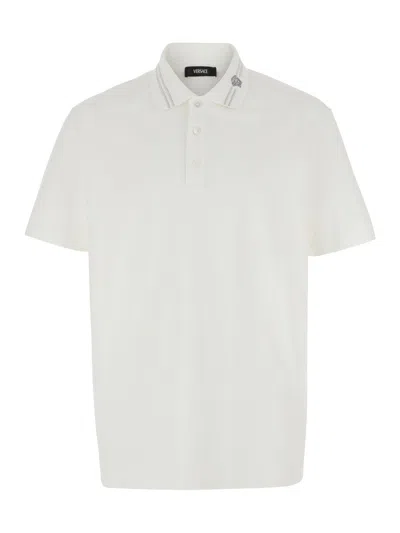 Versace Embroidered Cotton Piqué Polo In White