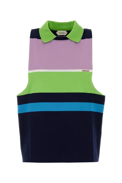 Versace Embroidered Cotton Polo Shirt In Multi