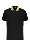 Versace Embroidered Cotton Polo Shirt In Black