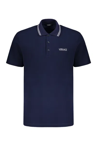 Versace Embroidered Cotton Polo Shirt In Multi
