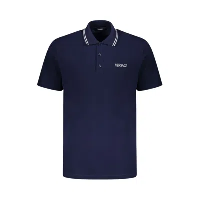 Pre-owned Versace Embroidered Cotton Polo Shirt 'blue' | Men's Size Xl