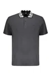 Versace Embroidered Cotton Polo Shirt In Gray