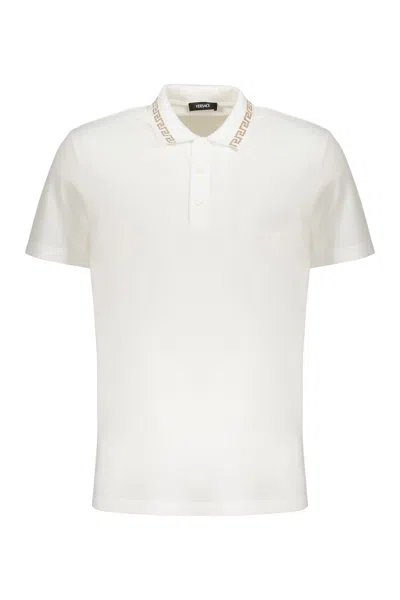 Versace Embroidered Cotton Polo Shirt In White