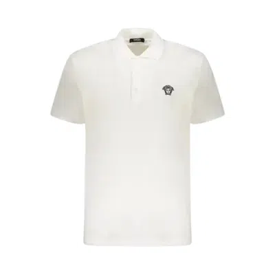 Pre-owned Versace Embroidered Cotton Polo Shirt 'white' | Men's Size Xl