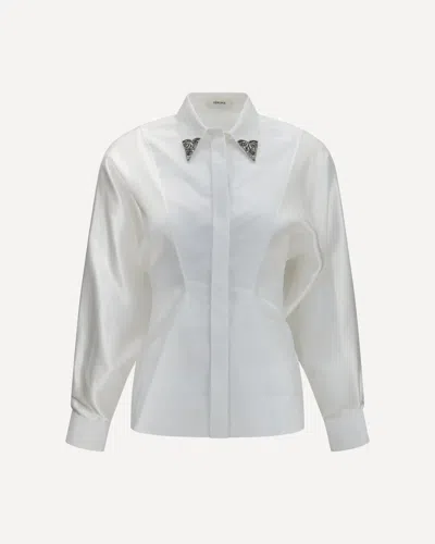 Versace Embroidered Cotton Poplin Shirt In White