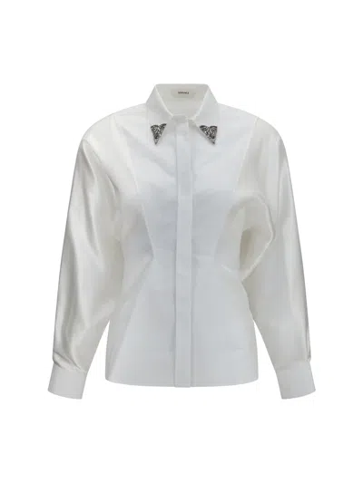 Versace Embroidered Cotton Poplin Shirt In White