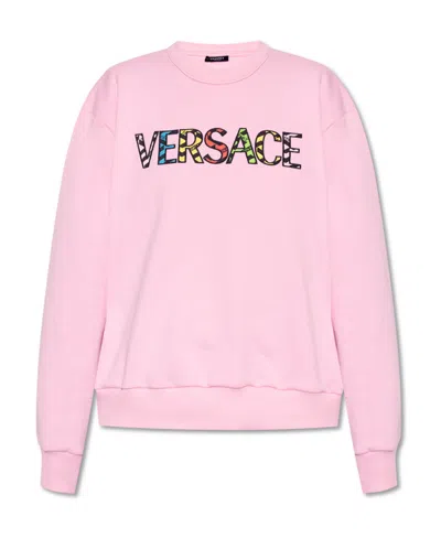 Versace Embroidered Cotton Sweatshirt In Pink