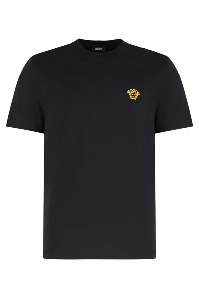 Versace Medusa Head-embroidered T-shirt In Black