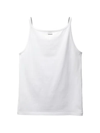 Versace Embroidered Cotton-jersey Tank Top In White