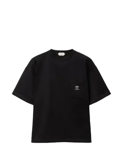 Versace Embroidered Cotton-jersey T-shirt In Black