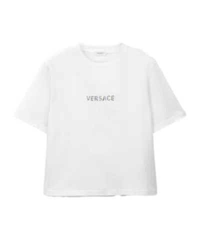 Versace Embroidered Cotton-jersey T-shirt In White