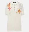 Versace Coral-embroidered Knit-cotton Polo Top In White