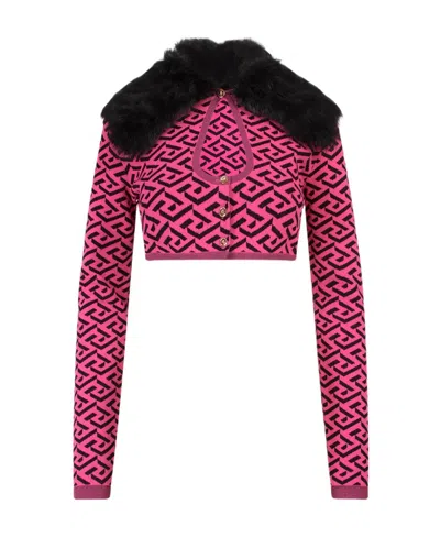 VERSACE VERSACE LA GRECA PRINTED CROPPED CARDIGAN