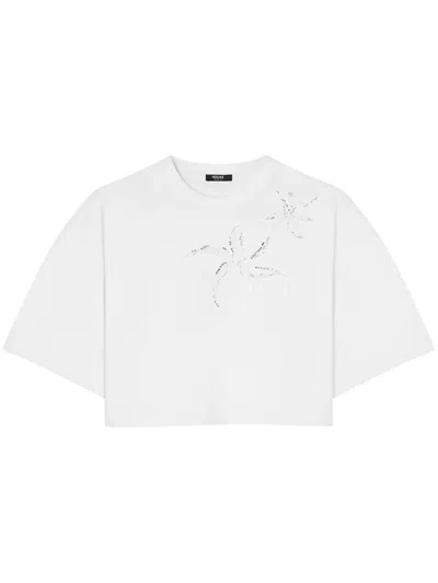 Versace Starfish-embroidered Cropped T-shirt In White