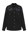 Versace Embroidered Barocco Denim Overshirt In Black