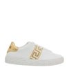 Versace Leather Sneakers Greca Embroidered Detail Gold Accents