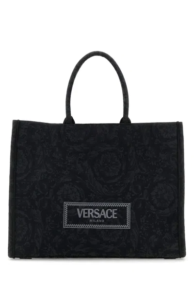 Versace Embroidered Fabric Big Athena Shopping Bag