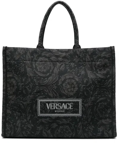 VERSACE VERSACE EMBROIDERED FABRIC BIG ATHENA SHOPPING BAG