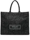 Versace Embroidered Fabric Big Athena Shopping Bag In Black